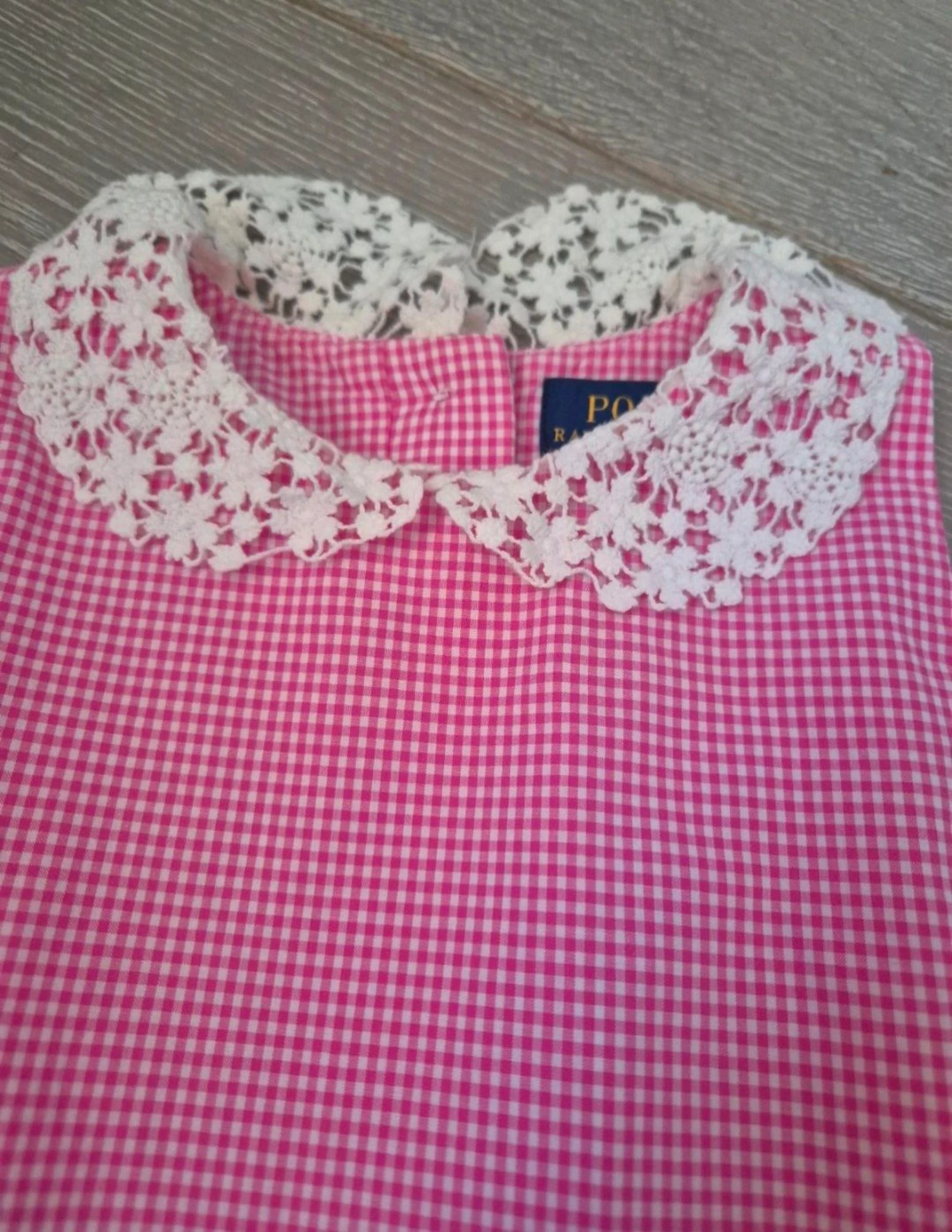 Roze Vichy-gestreepte jurk met kanten kraag. Polo Ralph Lauren. Maat 6 jaar. Evenementen. Gasten – photo 3